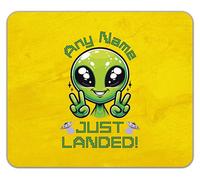 Shopagift Personalised Any Name Just Landed Funny Alien UFO Mouse Mat Pad 24cm x 19cm