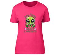 Shopagift Personalised Any Name Just Landed Funny Alien UFO Womens T-Shirt Ladies Tee Pink