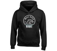 Shopagift Personalised Any Name Year Wave Rider Surfing Kids Hoodie Hoody Hooded Top Boys Girls Black