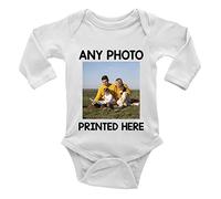 Shopagift Personalised Any Photo Printed Here Long Sleeve Baby Grow Vest Bodysuit White
