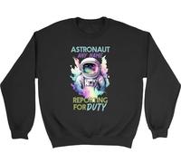 Shopagift Personalised Astronaut Reporting for Duty Space Kids Sweatshirt Jumper Boys Girls Black