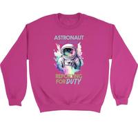 Shopagift Personalised Astronaut Reporting for Duty Space Kids Sweatshirt Jumper Boys Girls Pink