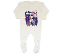 Shopagift Personalised Australia Cricket Fan Baby Romper Batsman Hitting Six Runs Supporter Boys Girls White
