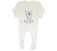 Shopagift Personalised Australia Cricket Supporters Baby Romper Retro Ball Wicket Stumps Fans Boys Girls White