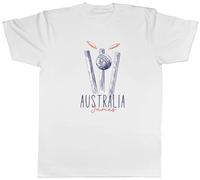 Shopagift Personalised Australia Cricket Supporters Mens T-Shirt Retro Ball Wicket Stumps Fans Tee White