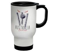 Shopagift Personalised Australia Cricket Supporters Travel Mug Retro Ball Wicket Stumps Fans Stainless Steel 14oz Cup