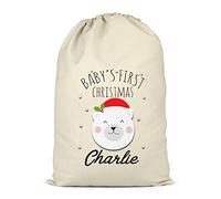 Shopagift Personalised Baby's First Christmas Sack Polar Bear Decoration Xmas Gift Bag for Presents X-Large 70cm x 50cm