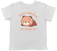 Shopagift Personalised Bear Cute & Grumpy Kids T-Shirt Brown Grizzly Childrens Tee Boys Girls