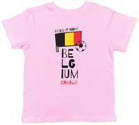 Shopagift Personalised Belgium Football Kids T-Shirt Bring it Home Soccer Fan Supporter Childrens Tee Boys Girls Light Pink