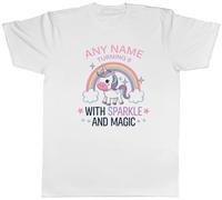 Shopagift Personalised Birthday Unicorn Sparkle & Magic Mens T-Shirt Tee White
