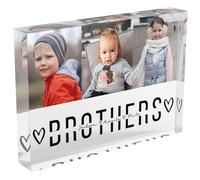 Shopagift Personalised Brothers Siblings Birthday Idea Photo Image Custom Glass Crystal Block Photo Frame Freestanding Gift