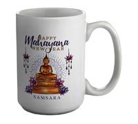 Shopagift Personalised Buddha Buddhist Festival Mug Happy Mahayana New Year White 15oz Large Ceramic Cup