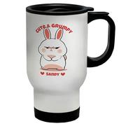 Shopagift Personalised Bunny Cute & Grumpy Travel Mug Rabbit Bunnies Stainless Steel 14oz Cup