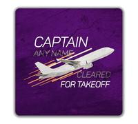 Shopagift Personalised Captain Any Name Cleared for Takeoff 2 Pack Coasters - 9cm x 9cm
