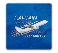 Shopagift Personalised Captain Any Name Cleared for Takeoff 2 Pack Coasters - 9cm x 9cm