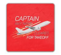 Shopagift Personalised Captain Any Name Cleared for Takeoff 2 Pack Coasters - 9cm x 9cm