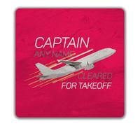 Shopagift Personalised Captain Any Name Cleared for Takeoff 2 Pack Coasters - 9cm x 9cm