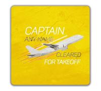 Shopagift Personalised Captain Any Name Cleared for Takeoff 2 Pack Coasters - 9cm x 9cm