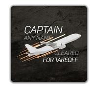 Shopagift Personalised Captain Any Name Cleared for Takeoff 2 Pack Coasters - 9cm x 9cm