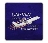 Shopagift Personalised Captain Any Name Cleared for Takeoff 2 Pack Coasters - 9cm x 9cm
