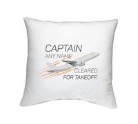 Shopagift Personalised Captain Any Name Cleared for Takeoff Cushion Bedroom Lounge Accessory - 40cm x 40cm