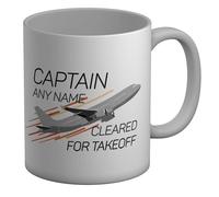 Shopagift Personalised Captain Any Name Cleared for Takeoff Mug White 11oz Large Ceramic Cup