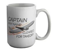 Shopagift Personalised Captain Any Name Cleared for Takeoff Mug White 15oz Large Ceramic Cup