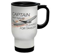 Shopagift Personalised Captain Any Name Cleared for Takeoff Travel Mug Stainless Steel 14oz Cup