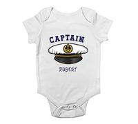 Shopagift Personalised Captain Baby Vest Sailor Captains Boat Ship Hat Bodysuit Gift White