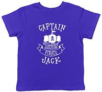 Shopagift Personalised Captain Pirate with Skull & Bone Ship Childrens Kids T-Shirt Blue