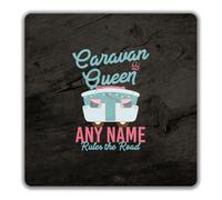 Shopagift Personalised Caravan Queen Name Rules the Road 2 Pack Coasters - 9cm x 9cm