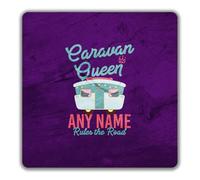 Shopagift Personalised Caravan Queen Name Rules the Road 2 Pack Coasters - 9cm x 9cm