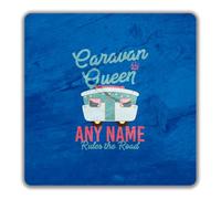 Shopagift Personalised Caravan Queen Name Rules the Road 2 Pack Coasters - 9cm x 9cm