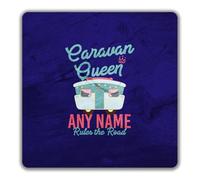 Shopagift Personalised Caravan Queen Name Rules the Road 2 Pack Coasters - 9cm x 9cm