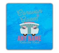 Shopagift Personalised Caravan Queen Name Rules the Road 2 Pack Coasters - 9cm x 9cm