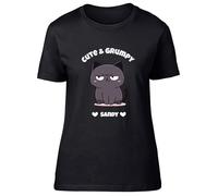 Shopagift Personalised Cat Cute & Grumpy Womens T-Shirt Kitten Funny Ladies Tee Black