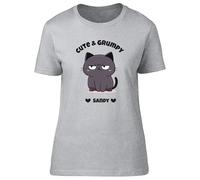 Shopagift Personalised Cat Cute & Grumpy Womens T-Shirt Kitten Funny Ladies Tee Grey