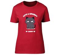 Shopagift Personalised Cat Cute & Grumpy Womens T-Shirt Kitten Funny Ladies Tee Red