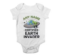 Shopagift Personalised Certified Earth Invader UFO Alien Baby Grow Vest Bodysuit Boys Girls