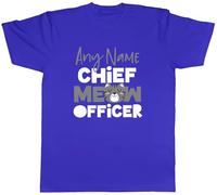 Shopagift Personalised Chief Meow Officer Funny Cat Mens T-Shirt Tee Blue