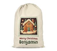 Shopagift Personalised Christmas Sack Gingerbread Man House Xmas Gift Bag for Presents X-Large 70cm x 50cm