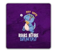 Shopagift Personalised Dinosaur Roars Before Breakfast 2 Pack Coasters - 9cm x 9cm