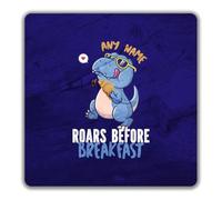 Shopagift Personalised Dinosaur Roars Before Breakfast 2 Pack Coasters - 9cm x 9cm