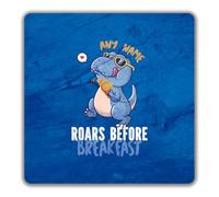 Shopagift Personalised Dinosaur Roars Before Breakfast 2 Pack Coasters - 9cm x 9cm