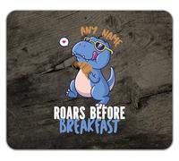 Shopagift Personalised Dinosaur Roars Before Breakfast Mouse Mat Pad 24cm x 19cm