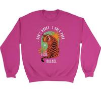 Shopagift Personalised Don't Worry I Only Purr Sitting Tiger Kids Sweatshirt Jumper Boys Girls Pink