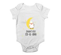 Shopagift Personalised Eid Al Adha Cute Sheep On A Moon Crescent Baby Vest Bodysuit White