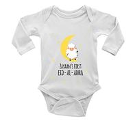 Shopagift Personalised Eid Al Adha Cute Sheep On A Moon Crescent Long Sleeve Baby Vest Bodysuit White