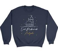 Shopagift Personalised Eid Mubarak Sweatshirt Kids Islam Muslim Gift Jumper Navy Blue