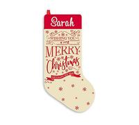 Shopagift PERSONALISED Embroidered with ANY NAME Santa or Penguin Christmas Xmas Deluxe Luxury Stocking (Red Merry Christmas)